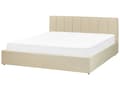 Miniatyrbillede 4 af 11: Seng beige Polyester 180 x 200 cm Moderne Dobbeltseng med Opbevaring Polstret Sengegavl Design til Soveværelse Indretning