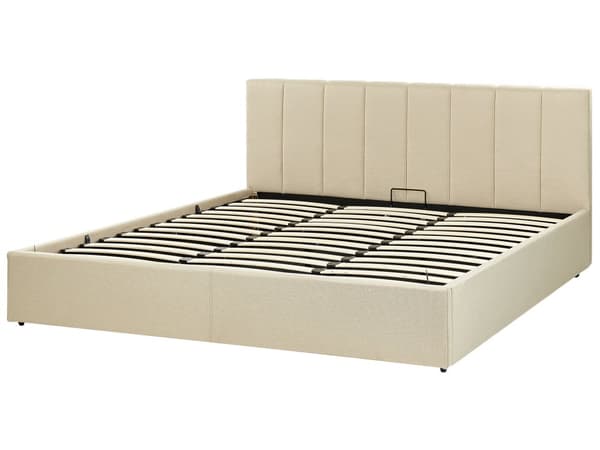 Seng beige Polyester 180 x 200 cm Moderne Dobbeltseng med Opbevaring Polstret Sengegavl Design til Soveværelse Indretning