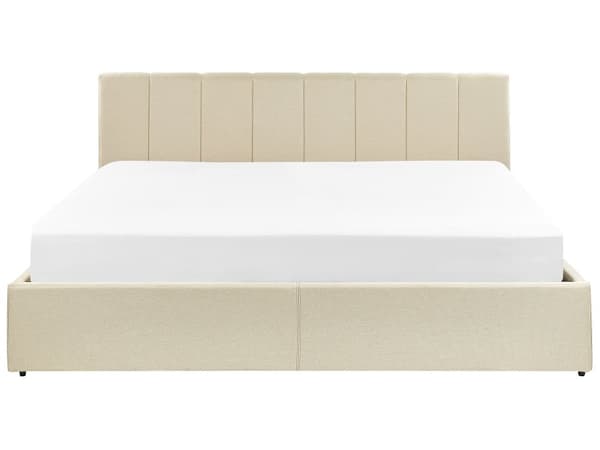 Seng beige Polyester 180 x 200 cm Moderne Dobbeltseng med Opbevaring Polstret Sengegavl Design til Soveværelse Indretning