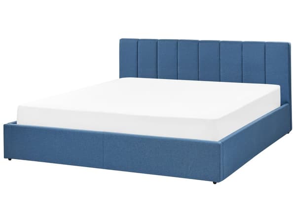 Seng Blå Polyester 180 x 200 cm Moderne Dobbeltseng med Opbevaring Polstret Sengegavl Design til Soveværelse Indretning