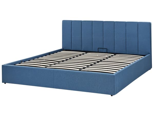 Seng Blå Polyester 180 x 200 cm Moderne Dobbeltseng med Opbevaring Polstret Sengegavl Design til Soveværelse Indretning