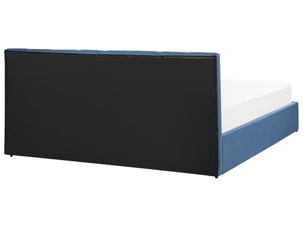 Seng Blå Polyester 180 x 200 cm Moderne Dobbeltseng med Opbevaring Polstret Sengegavl Design til Soveværelse Indretning