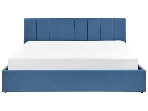 Seng Blå Polyester 180 x 200 cm Moderne Dobbeltseng med Opbevaring Polstret Sengegavl Design til Soveværelse Indretning