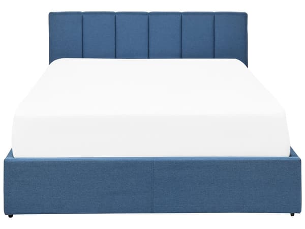 Sengeramme Blå Stoff 140 x 200 cm Oppbevaring Sengegavl Lamellbunn Skandinavisk design Soverom