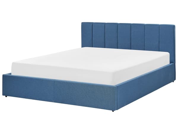Sengeramme Blå Stoff 160 x 200 cm Oppbevaring Sengegavl Lamellbunn Skandinavisk design Soverom