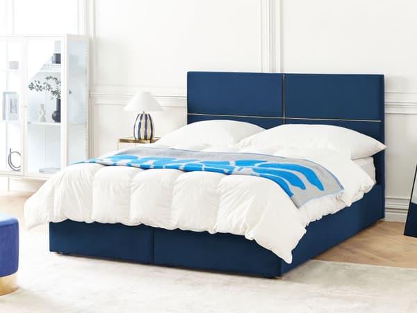 Seng Marineblå Velour 180 x 200 cm Moderne To Mands Seng med Opbevaring Dobbeltseng Sengeramme med Skuffer på Hjul Retro Design