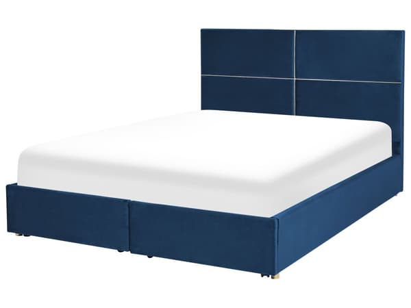 Seng Marineblå Velour 180 x 200 cm Moderne To Mands Seng med Opbevaring Dobbeltseng Sengeramme med Skuffer på Hjul Retro Design