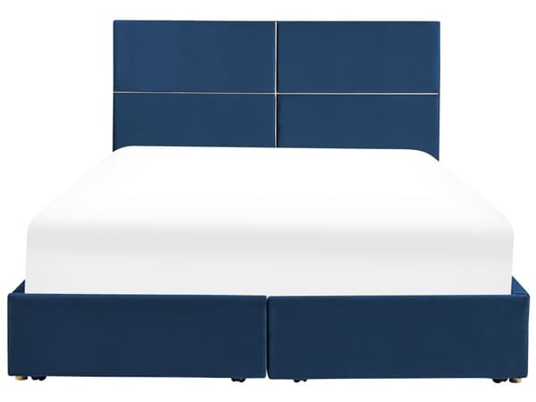 Seng Marineblå Velour 180 x 200 cm Moderne To Mands Seng med Opbevaring Dobbeltseng Sengeramme med Skuffer på Hjul Retro Design