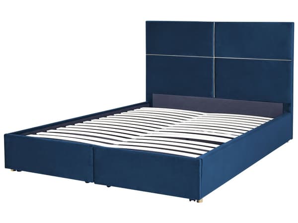 Seng Marineblå Velour 180 x 200 cm Moderne To Mands Seng med Opbevaring Dobbeltseng Sengeramme med Skuffer på Hjul Retro Design