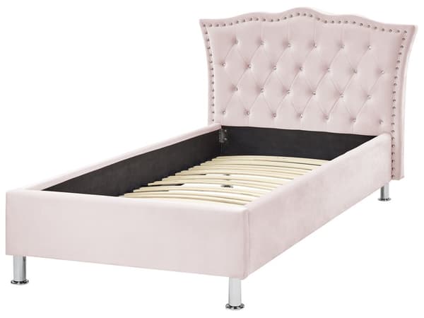 Enkeltseng Rosa Fløyel Polstret 90 x 200 cm Nakkestøtte Soverom Moderne Glamour