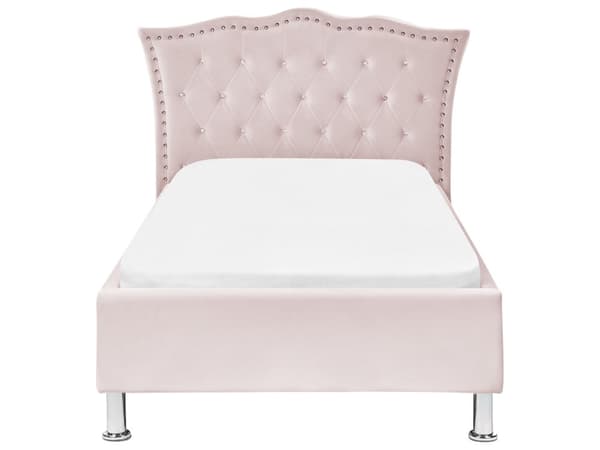 Enkeltseng Rosa Fløyel Polstret 90 x 200 cm Nakkestøtte Soverom Moderne Glamour