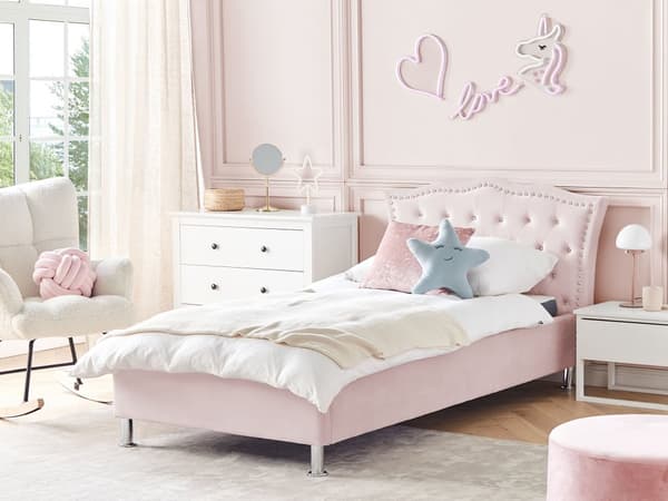 Enkeltseng Rosa Fløyel Polstret 90 x 200 cm Nakkestøtte Soverom Moderne Glamour