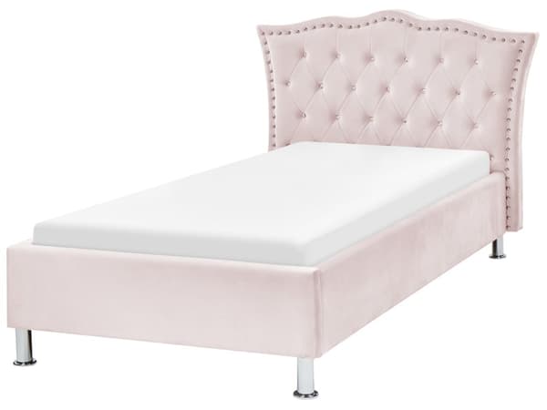 Enkeltseng Rosa Fløyel Polstret 90 x 200 cm Nakkestøtte Soverom Moderne Glamour