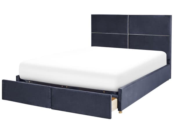 Seng Sort Velour 180 x 200 cm Moderne To Mands Seng med Opbevaring Dobbeltseng Sengeramme med Skuffer på Hjul Retro Design
