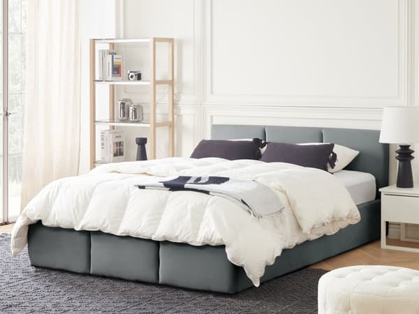 Seng Mørkegrå Velour 140 x 200 cm Moderne Trekvart Seng med Opbevaring Blød Sengegavl Halvandenmands 3 kvart Seng Retro Design Soveværelse