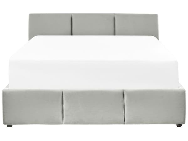 Sänky vaaleanharmaa samettiverhoilu 140 x 200 cm säilytystilalla elegantti tyyli