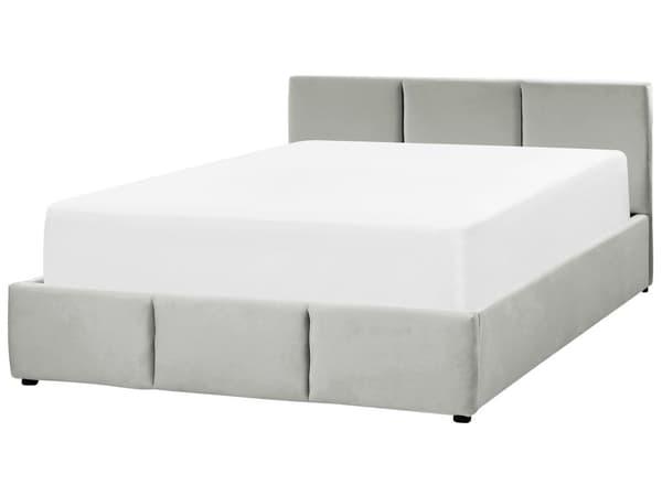Sänky vaaleanharmaa samettiverhoilu 160 x 200 cm säilytystilalla elegantti tyyli
