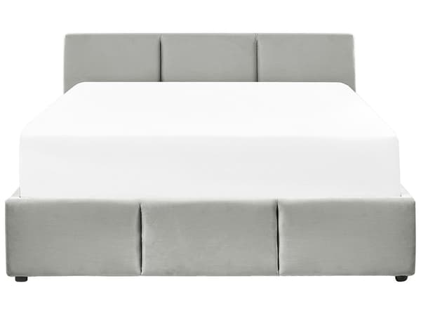 Sänky vaaleanharmaa samettiverhoilu 160 x 200 cm säilytystilalla elegantti tyyli
