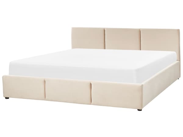 Sänky vaaleaa beige samettiverhoilu 180 x 200 cm säilytystilalla elegantti tyyli