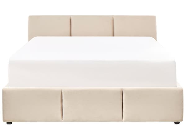 Sänky vaaleaa beige samettiverhoilu 180 x 200 cm säilytystilalla elegantti tyyli
