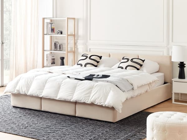 Sänky vaaleaa beige samettiverhoilu 180 x 200 cm säilytystilalla elegantti tyyli