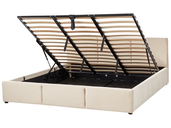 Sänky vaaleaa beige samettiverhoilu 180 x 200 cm säilytystilalla elegantti tyyli
