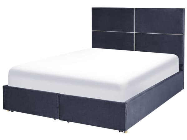 Sängram Svart Sammet 140 x 200 cm EU King Size med förvaring och lådor