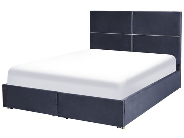 Sängram Svart Sammet 160 x 200 cm EU King Size med förvaring och lådor