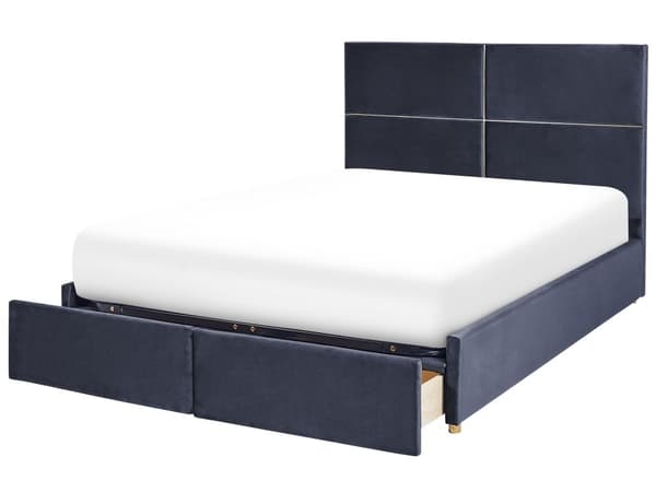 Sängram Svart Sammet 160 x 200 cm EU King Size med förvaring och lådor