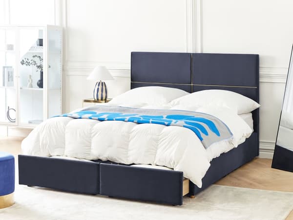 Sängram Svart Sammet 160 x 200 cm EU King Size med förvaring och lådor