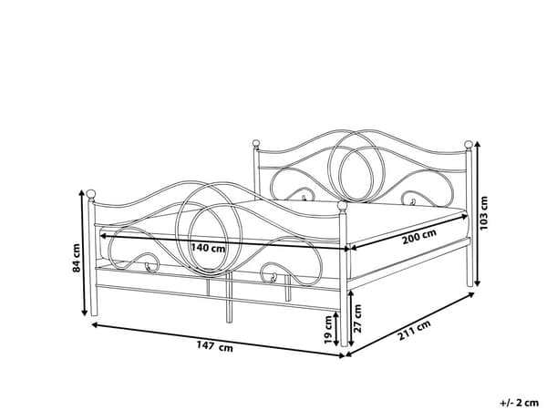 Sengeramme Hvit Metall 140 x 200 cm Sengegavl Retro Vintage