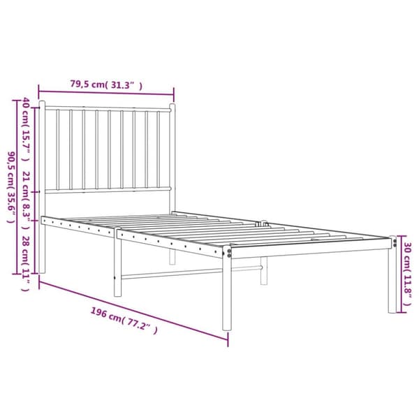 vidaXL Sengeramme i metall med hodegavl svart 75x190 cm