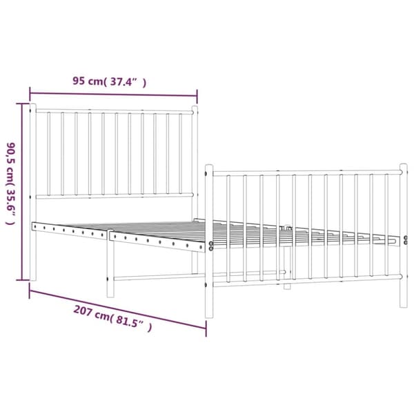 vidaXL Metallinen sängynrunko päädyillä musta 90x200 cm