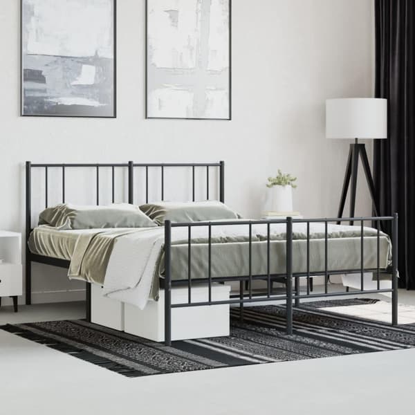vidaXL sengeramme med sengegavl og fodgærde 160x200 cm metal sort