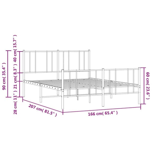vidaXL sengeramme med sengegavl og fodgærde 160x200 cm metal sort