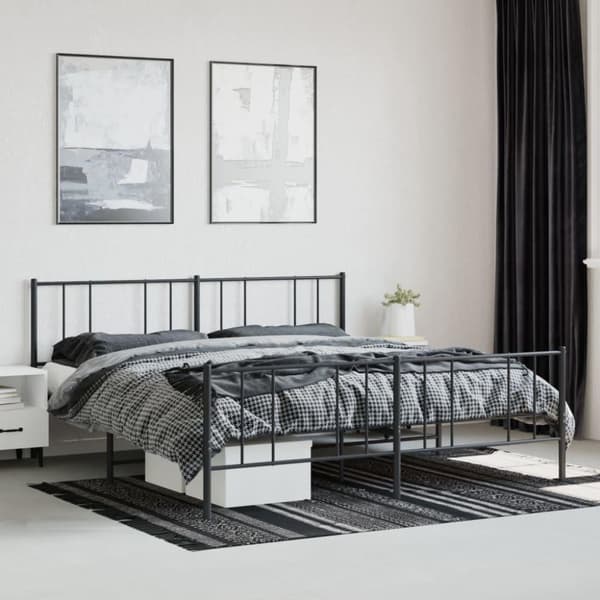 vidaXL sengeramme med sengegavl og fodgærde 180x200 cm metal sort
