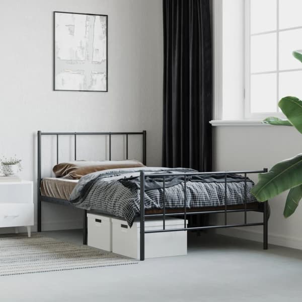 vidaXL Sengeramme i metall med hode- og fotgavl svart 90x200 cm