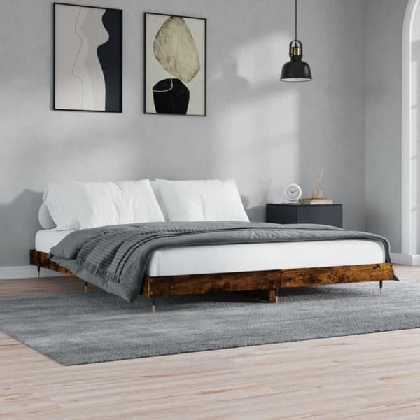 vidaXL Sängram rökfärgad ek 200x200 cm konstruerat trä
