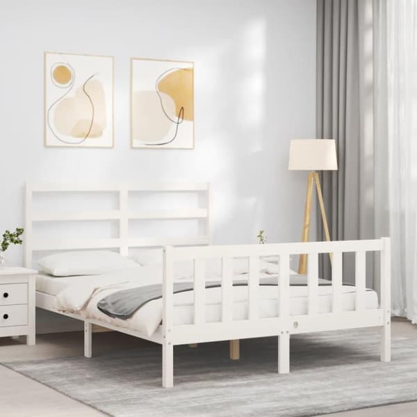 vidaXL Sengeramme med hodegavl hvit 120x200 cm heltre