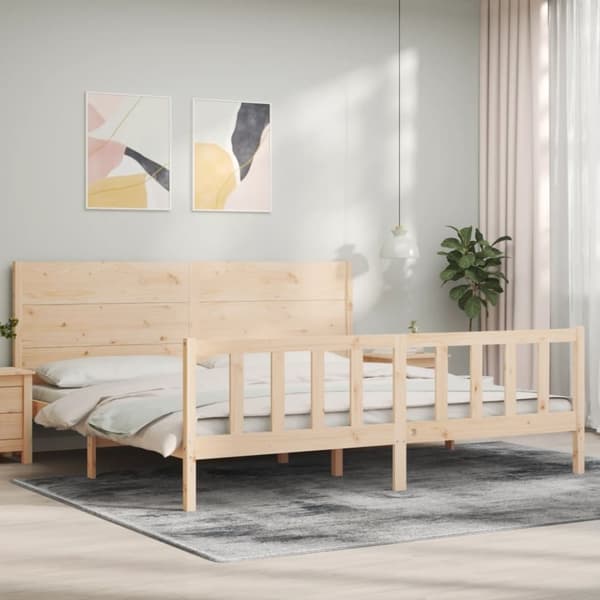 vidaXL sengeramme med sengegavl 200x200 cm massivt træ