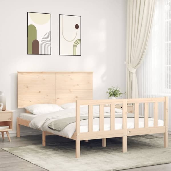 vidaXL sengeramme med sengegavl 140x190 cm massivt træ