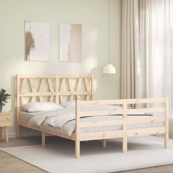 vidaXL sengeramme med sengegavl 140x200 cm massivt træ hvid