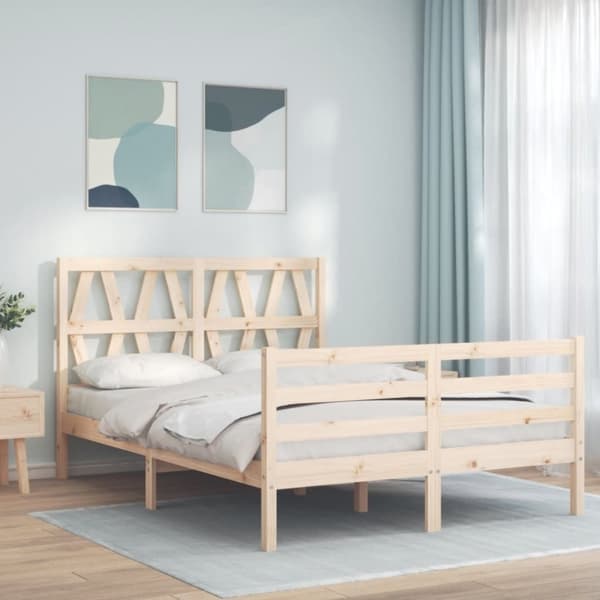vidaXL sengeramme med sengegavl 140x200 cm massivt træ hvid