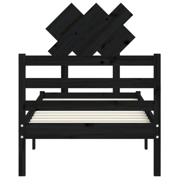 vidaXL Sängynrunko päädyllä musta 90x200 cm täysi puu