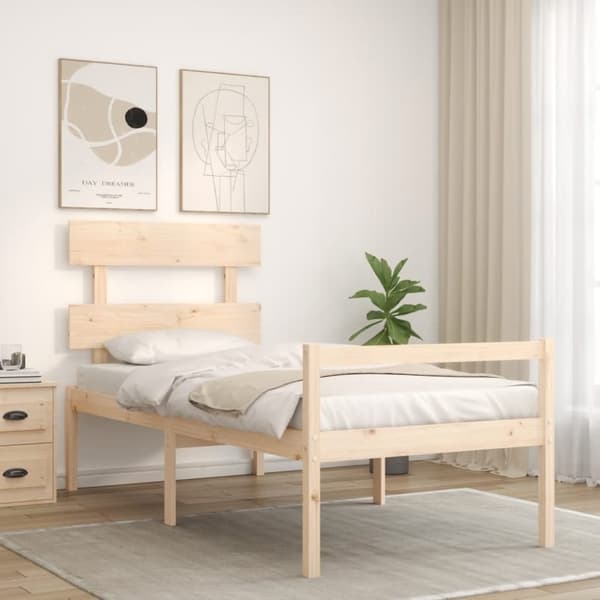 vidaXL Vanhusten sänky päädyllä 90x200 cm täysi puu