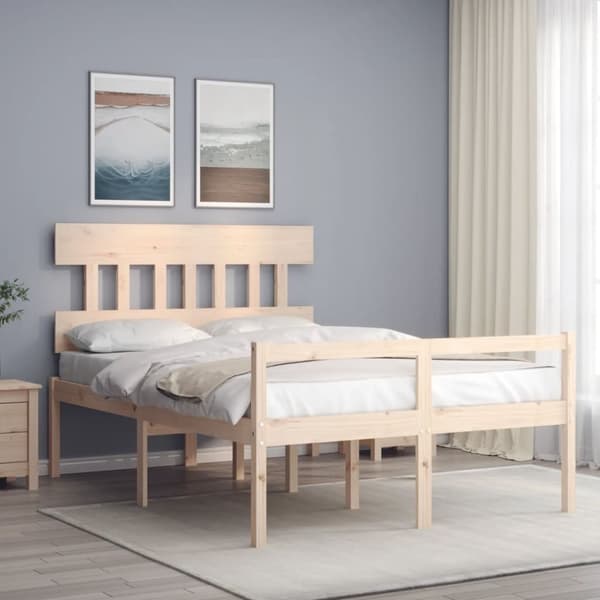 vidaXL sengeramme med sengegavl Small Double massivt træ
