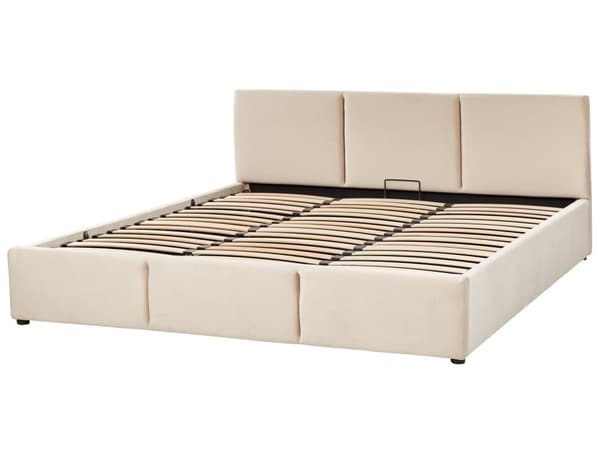 Ottoman Bed Ljusbeige sammet Klädsel Dubbel Storlek 180 x 200 cm Tuftad Huvudgavel Förvaringsfunktion