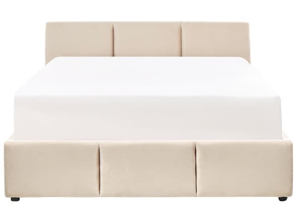 Ottoman Bed Ljusbeige sammet Klädsel Dubbel Storlek 140 x 200 cm Tuftad Huvudgavel Förvaringsfunktion