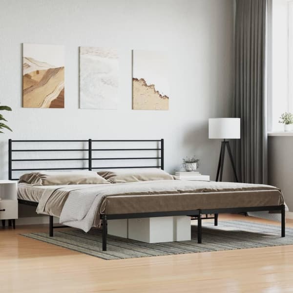 vidaXL sengeramme med sengegavl 180x200 cm metal sort