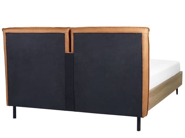 Sänky kullanruskea tekonahka 160 x 200 cm verhoiltu sängynpääty metallijalat moderni tyyli